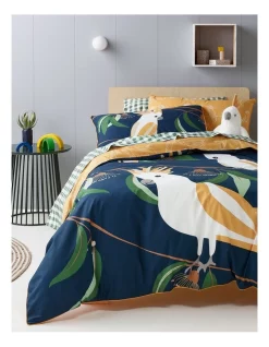 Milkshake Balancing Birds Cotton Quilt Cover Set Navy