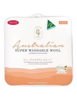 Tontine Homestead Australian Super Washable Wool With Organic Cotton Cover All Seasons Quilt