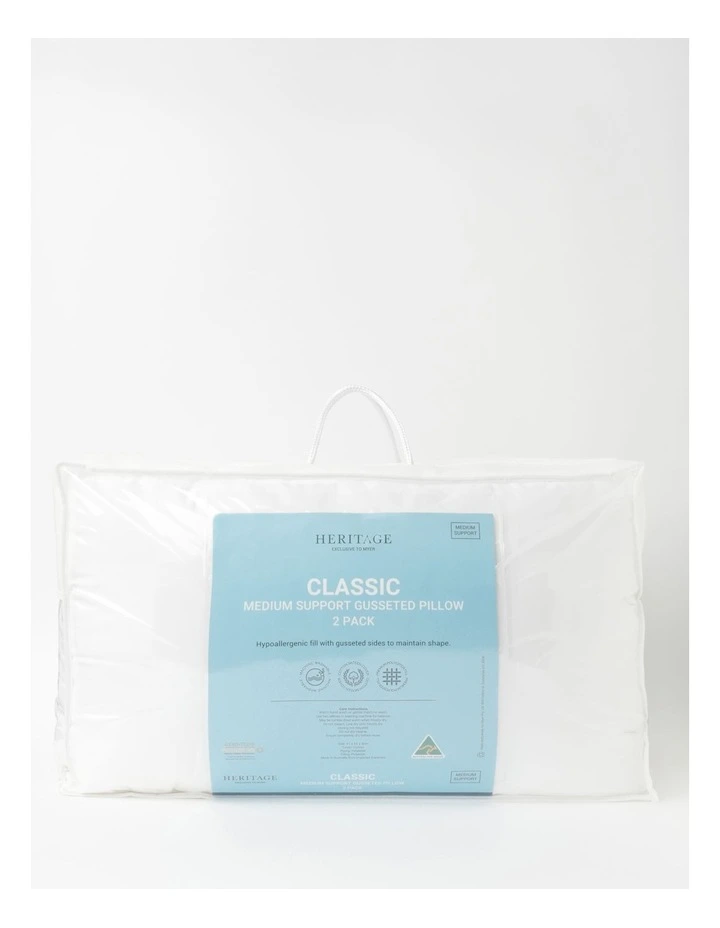 Heritage Medium Support Gusseted Pillow 2 Pack In White