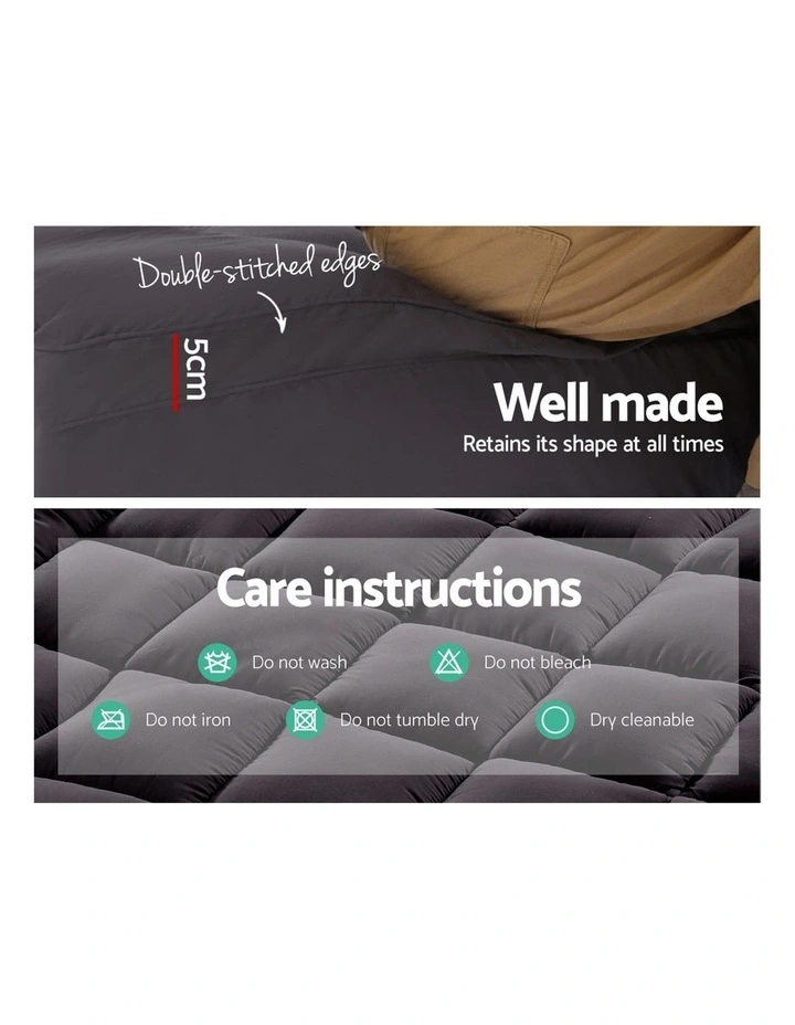 Giselle Bedding Bamboo Charcoal Pillowtop Mattress Topper Protector Cover Double - Image 3