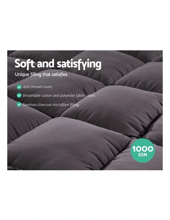 Giselle Bedding Bamboo Charcoal Pillowtop Mattress Topper Protector Cover Double - Image 5