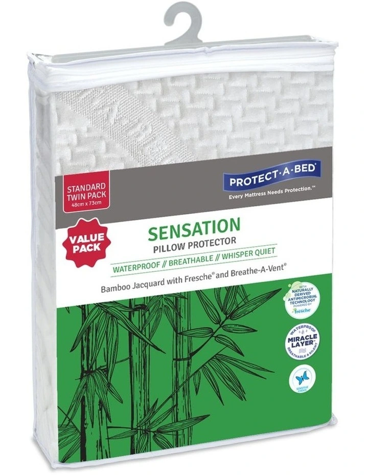 ProtectABed Sensation Bamboo Jacquard Waterproof Pillow Protector Twin Pack Sheridan Shop